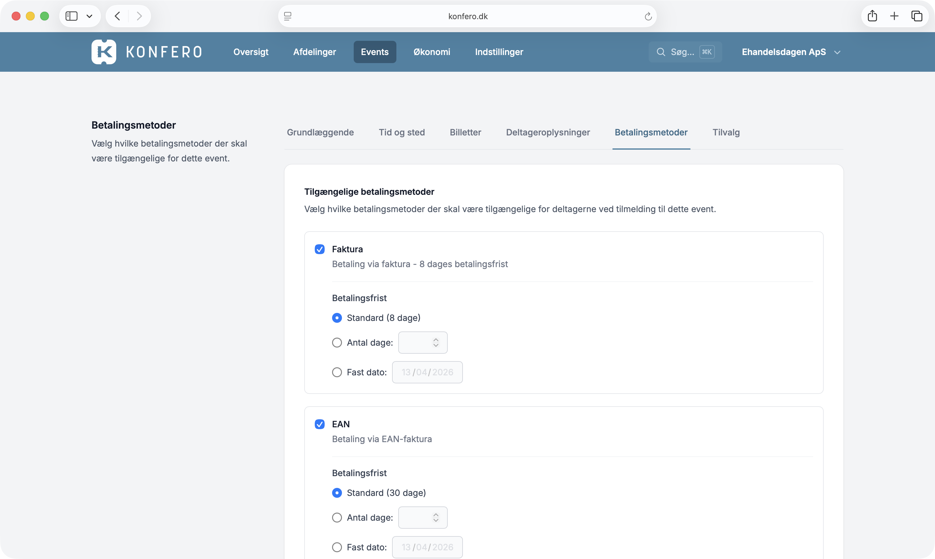 Fakturering screenshot